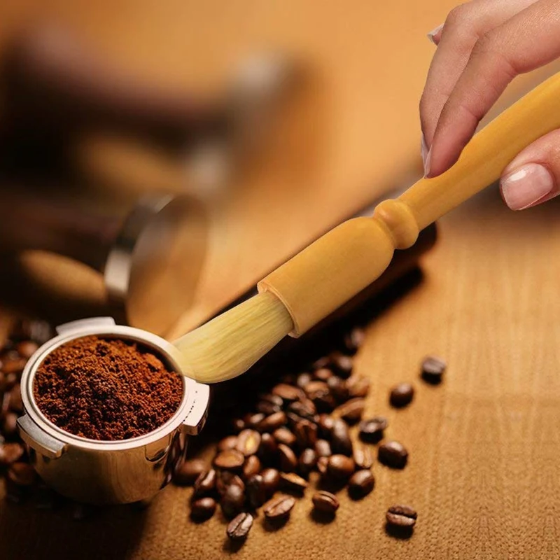 2X Espresso Supply Coffee Grinder Brush Natural Bristles Wooden Handle Espresso Brush Accessories Cleaning Brush