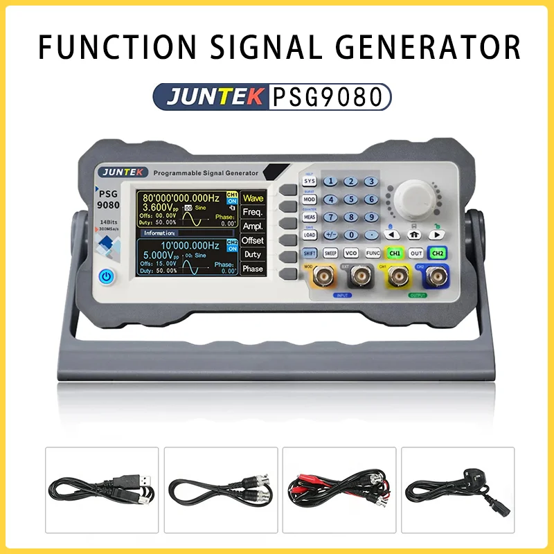 JUNTEK Dual Channel PSG9080 Arbitrary Waveform Frequency Meter Programmable Digital Control DDS, Signal Generator