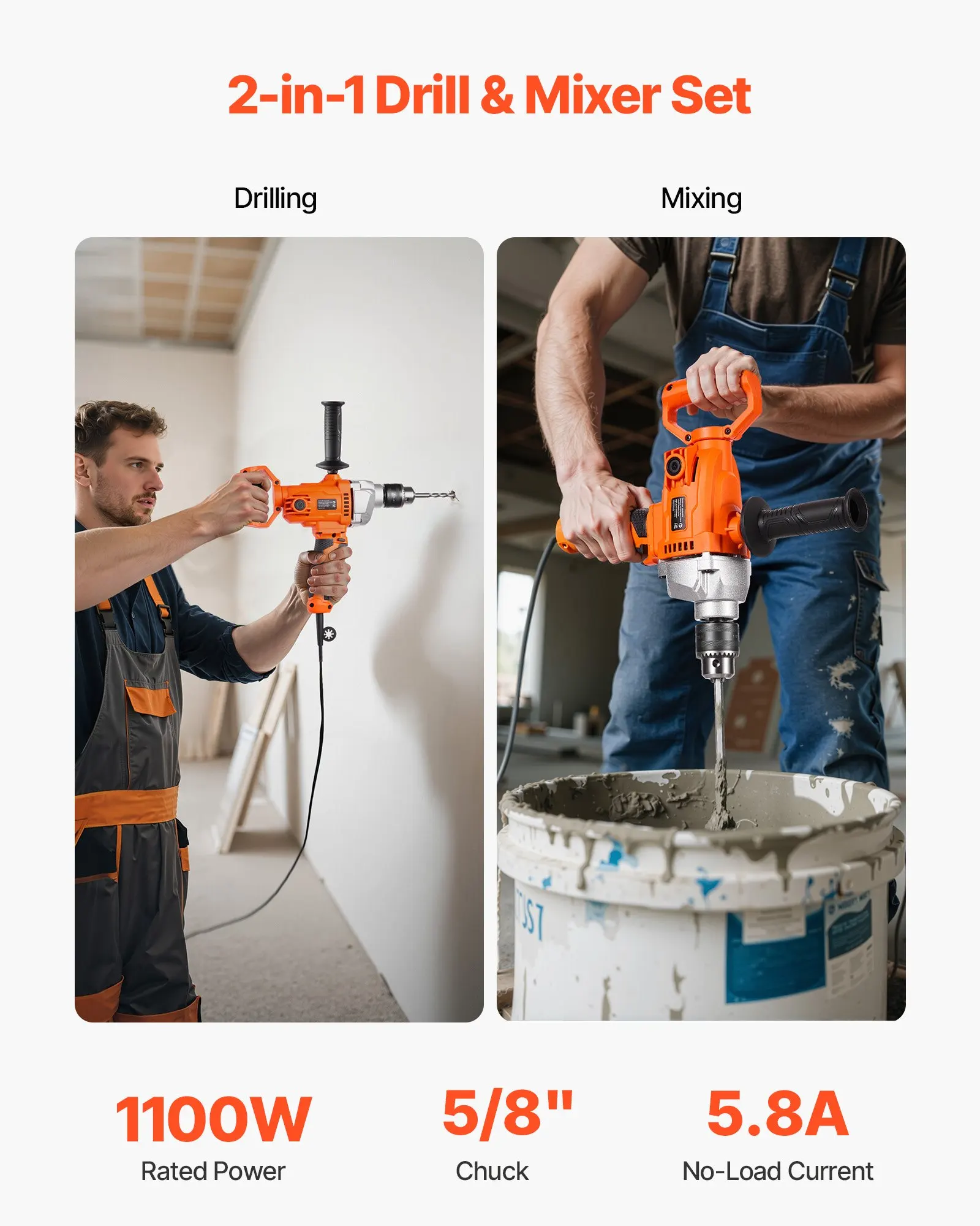 

Drill Mixer, 5/8 Inch Corded Electric Drill Mixer Set, 0-850RPM 5.8A Mixing Drills, Mixing Drills Machine With D-Handle For