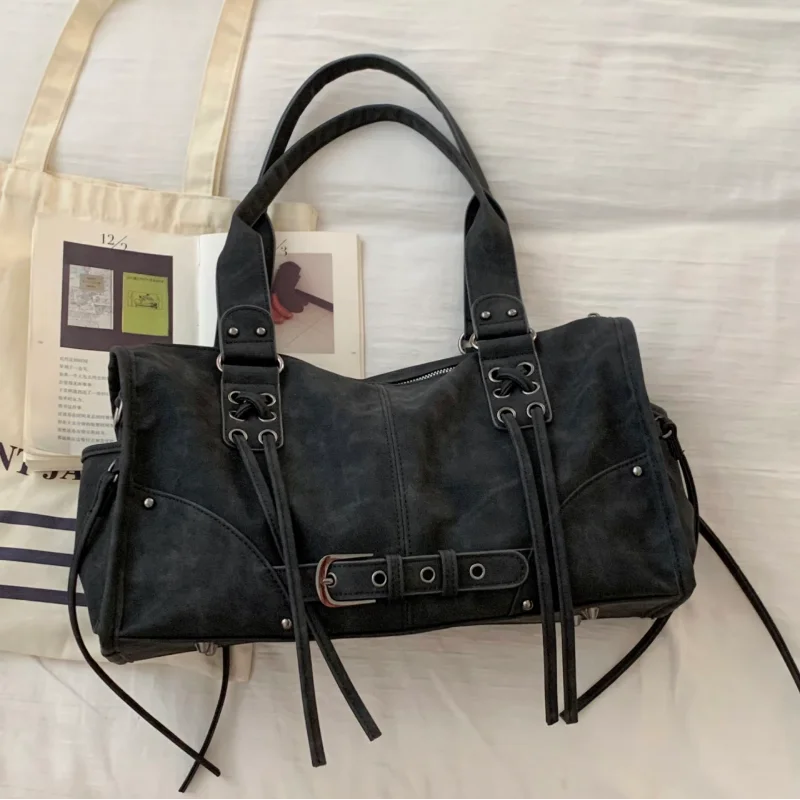 

Brand Motorcycle Bag For Women Tote Large Tassel Design Shoulder Bag Soft Underarm Purse High Capacity Boho Chic Buckle Handbag