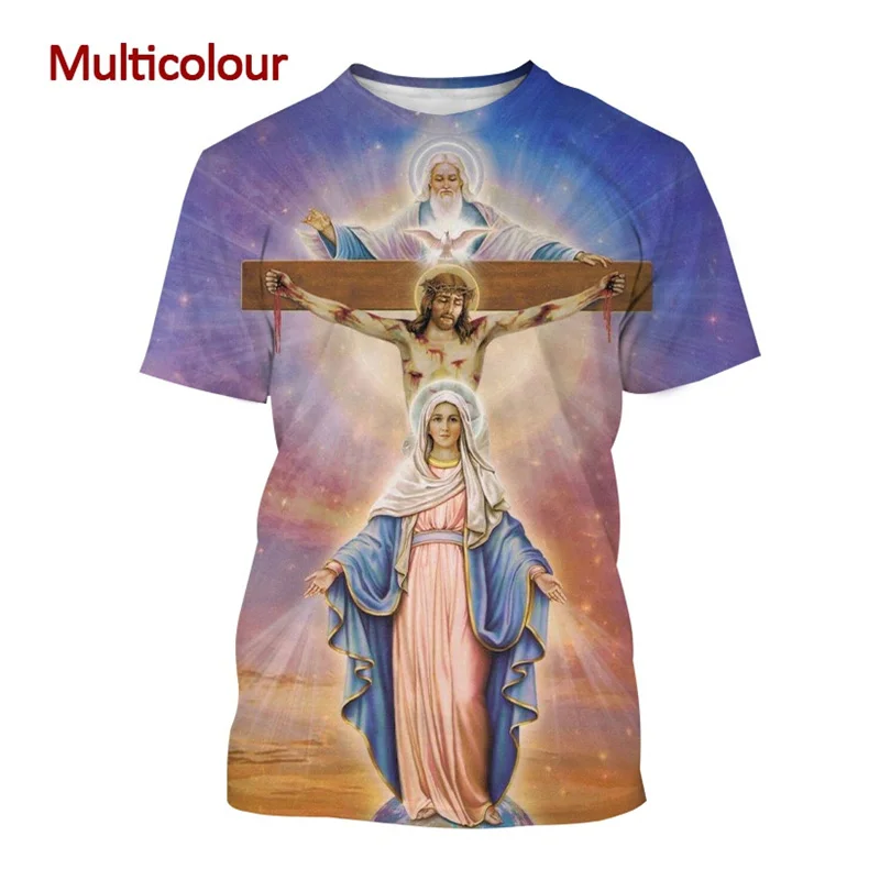 3D Christ Jesus Virgin Mary Printed T Shirt God Of Mother Graphic T-shirts Kid Fashion Short Sleeves Harajuku Clothing Tops Tees