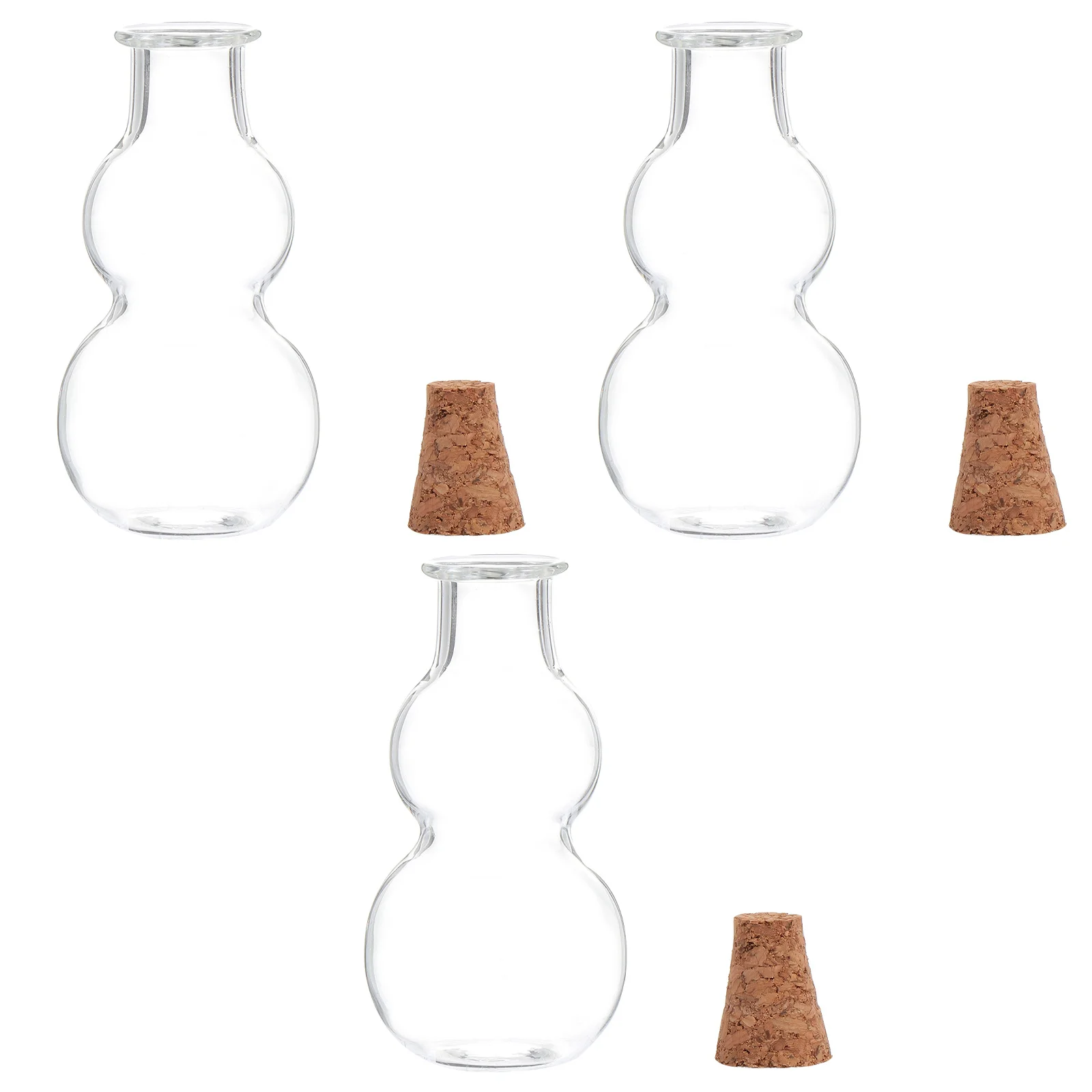 

3Pcs Gourd Shape Wishing Bottles Clear Glass DIY Decorative Jars Cork Stoppers Multifunctional Perfume Containers Unique Gift