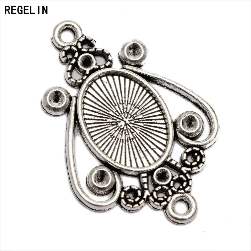 REGELIN 20pcs/lot Antique Bronze/Antique Silver Cabochon Blank Base Inner 14*10 MM Tray Charm Pendant DIY Metal Jewelry Findings