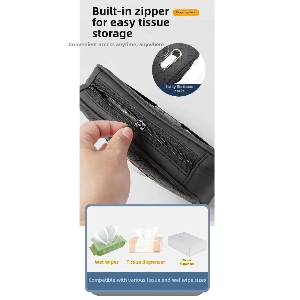 Thickened Car Visor Tissue Box PU Leather with Glasses Clip Car Center Console Tissue Dispenser Space Saving Water-proof