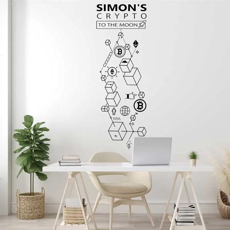 Bitcoin Crypto Custom Name Blockchain Vinyl Wall Sticker Digital Tech Company Corporate Hacking Office Decor Gift Wall Decal  12