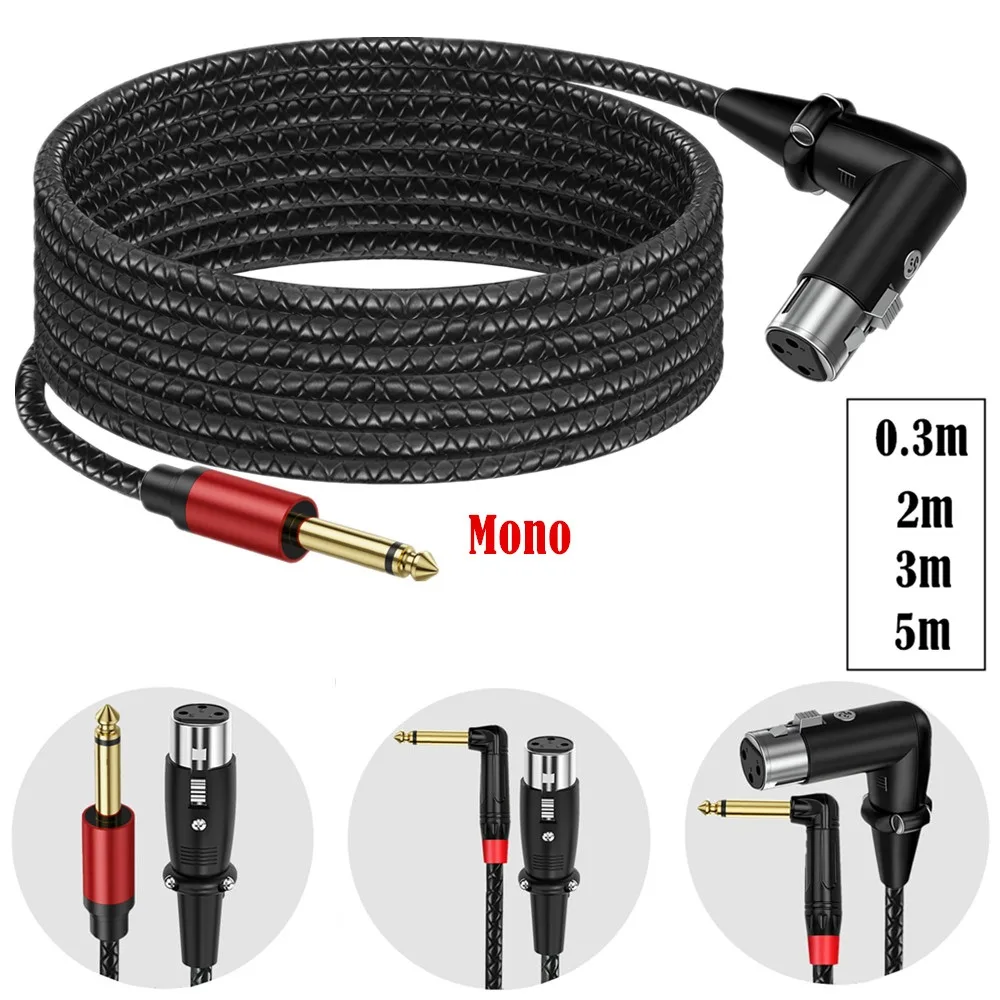 6.35mm TS Mono Male To Straight/Right Angle 3Pin XLR Male / Female Braided Audio Cable For Guitar Bass Stage Mixer 0.3m 2m 3m 5m