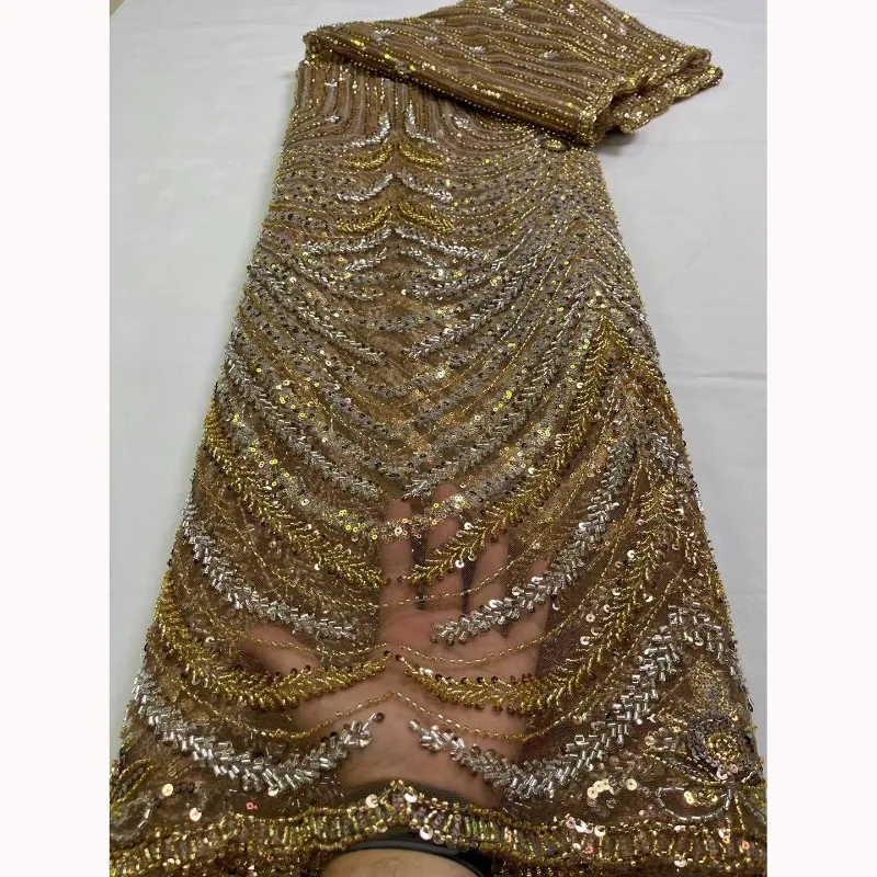 10 Colors Available Tube Beaded Sequins Embroidery Lace Fabric for Evening Wedding Dress 130CM Wide 5Yard Long R220