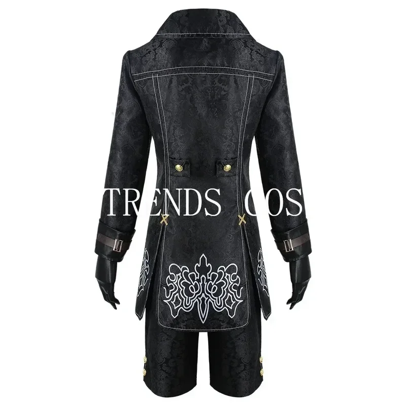 أزياء تنكرية من YoRHa No. 9 ، لعبة 9s ، سترة موحدة ، بنطلون ، قناع عيون ، شعر مستعار ، شعر مستعار للهالوين ، كون هزلي