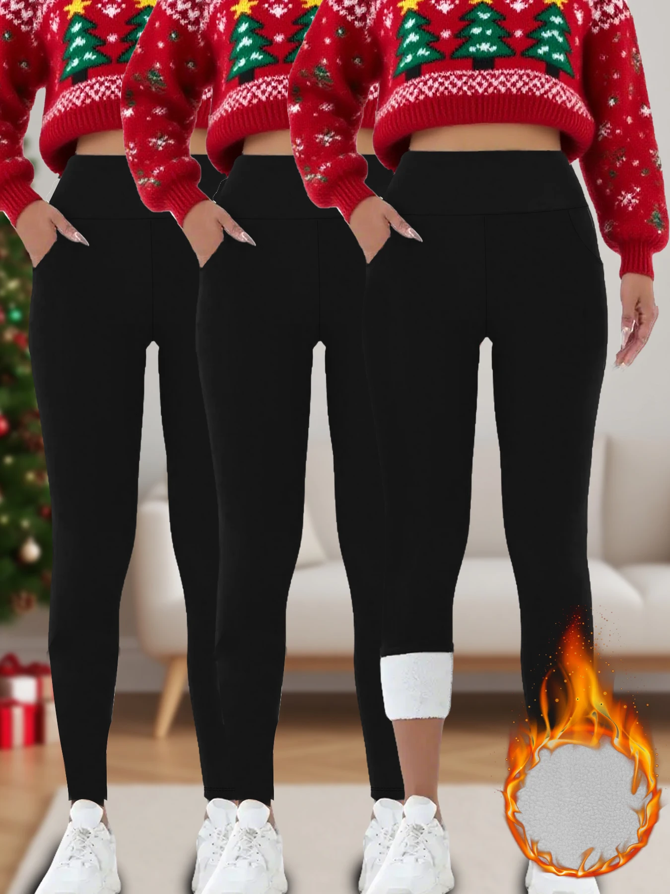 

Комплект из трех женских леггинсов на толстой флисовой подкладке с завышенной талией и карманами. термоштаны идеально подходят для зимней йоги и тренировок на открытом воздухе.