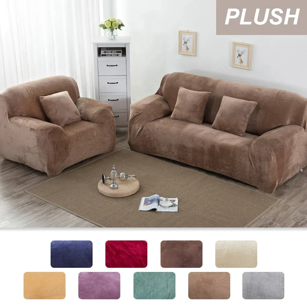 Velvet Plush Thicken L Shaped Sectional Sofa Cover with Armrests