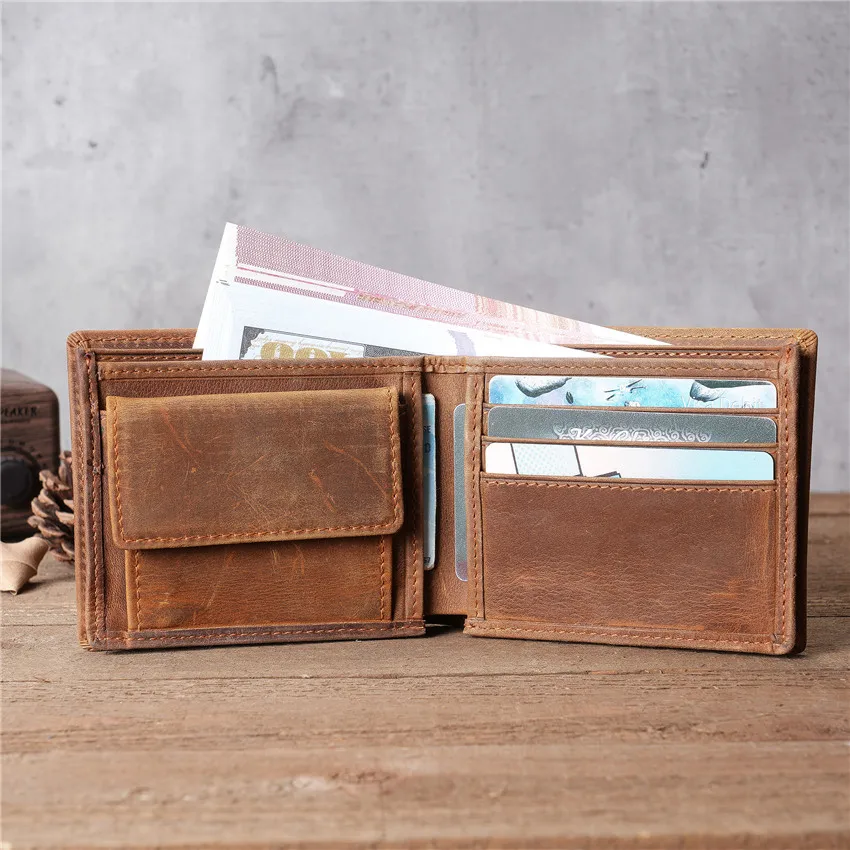 Vintage Genuine Leather Men's Wallets Handmade Folding Multi Slot Card Bag Billfold Coin Purse Short Wallet