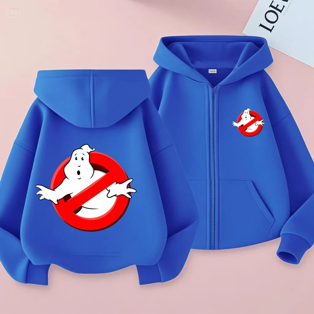 

Ghost Catching Game Kids Hooded Cardigan Print Boys and Girls 2-12 Years Old Casual Fashion Sports Top Blue Pink Purple Black