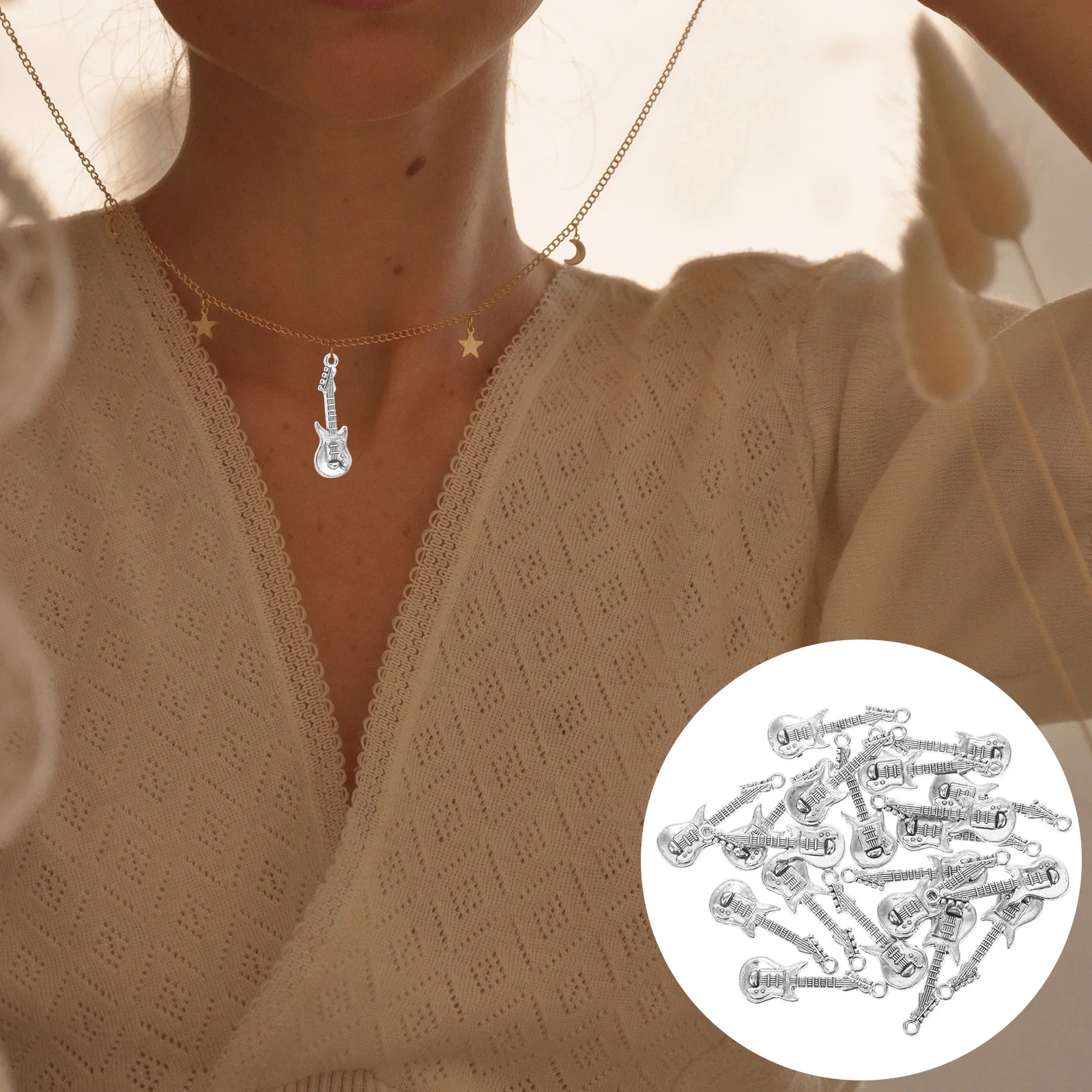 

20Pcs Guitar Pendant Charms Vintage Alloy Silver DIY Jewelry Making Necklace Bracelet Accessories Unique Gift