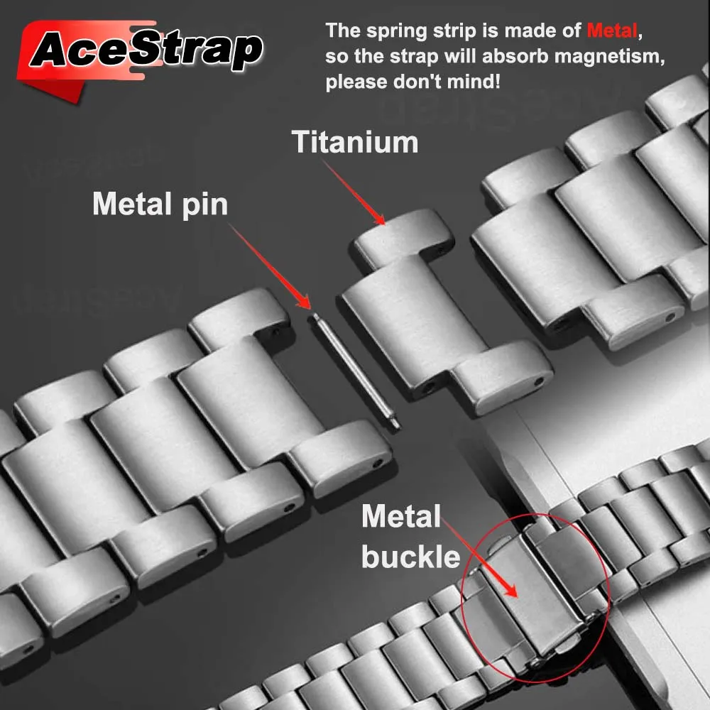 16/18/20/22/24mm Titanium Metal Watch Band Women Men Business Strap Folding Clasp Universal Replacement Wristband Quick Release