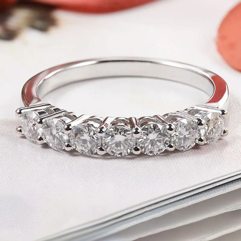 KNOBSPIN 3mm D Color Moissanite Ring s925 Sterling Sliver Plated 18k White Gold Eternity Band Wedding Engagement Rings For Women