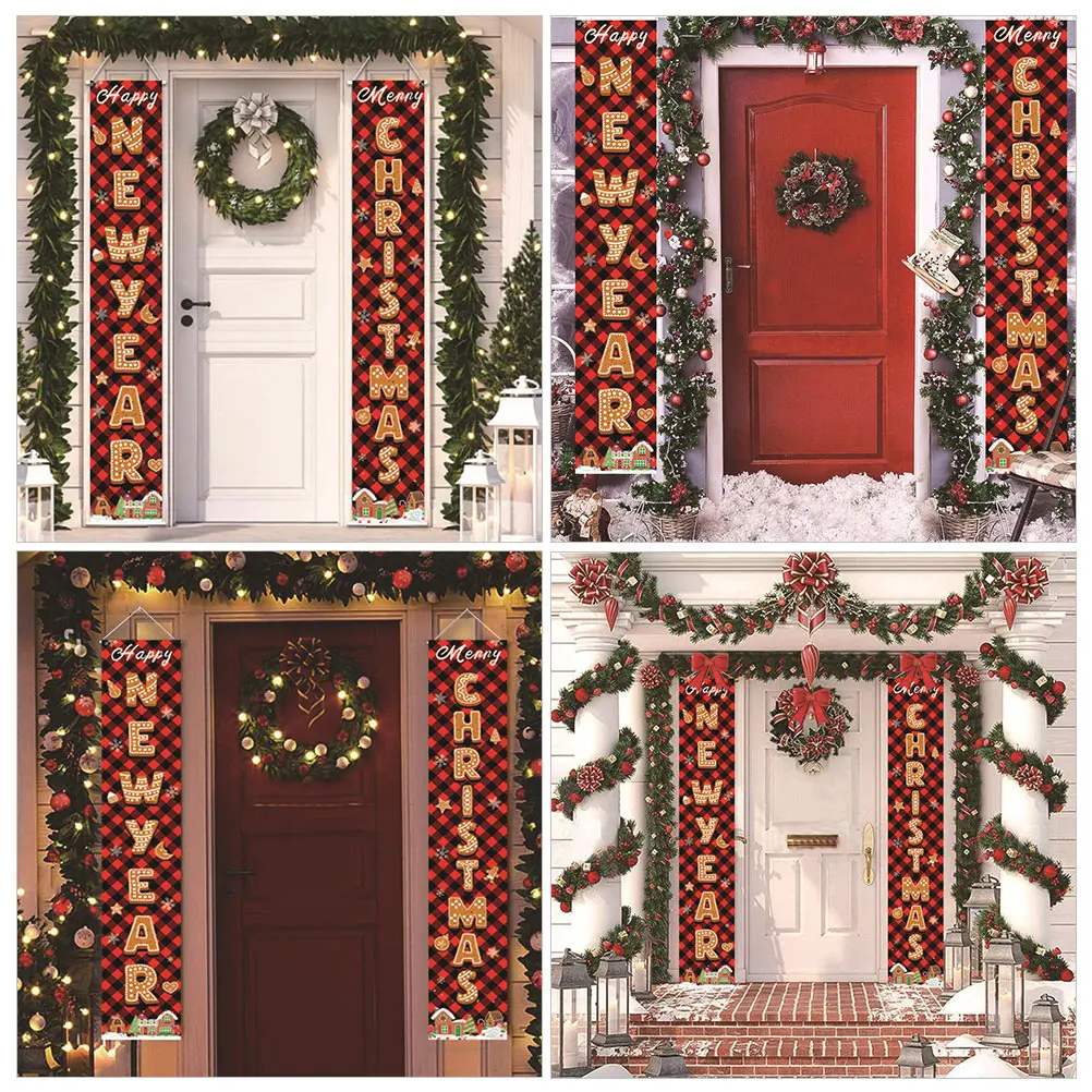 

Christmas Door Couplet Banners High Quality Polyester Decor Reusable Holiday Cheer Front Porch Xmas Party Flag