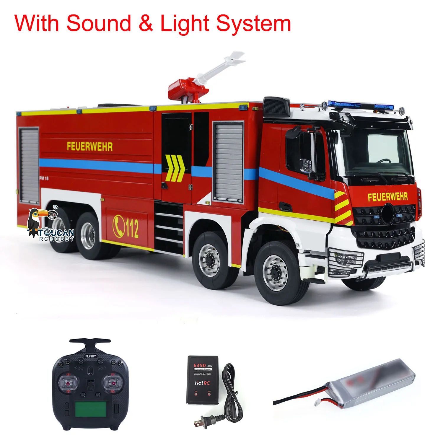 Toys 1/14 8x4 RTR Metal Chassis RC Fire Fighting Truck Radio Control Fire Car Light Sound Remoted Painted Assembled Car Vehicle