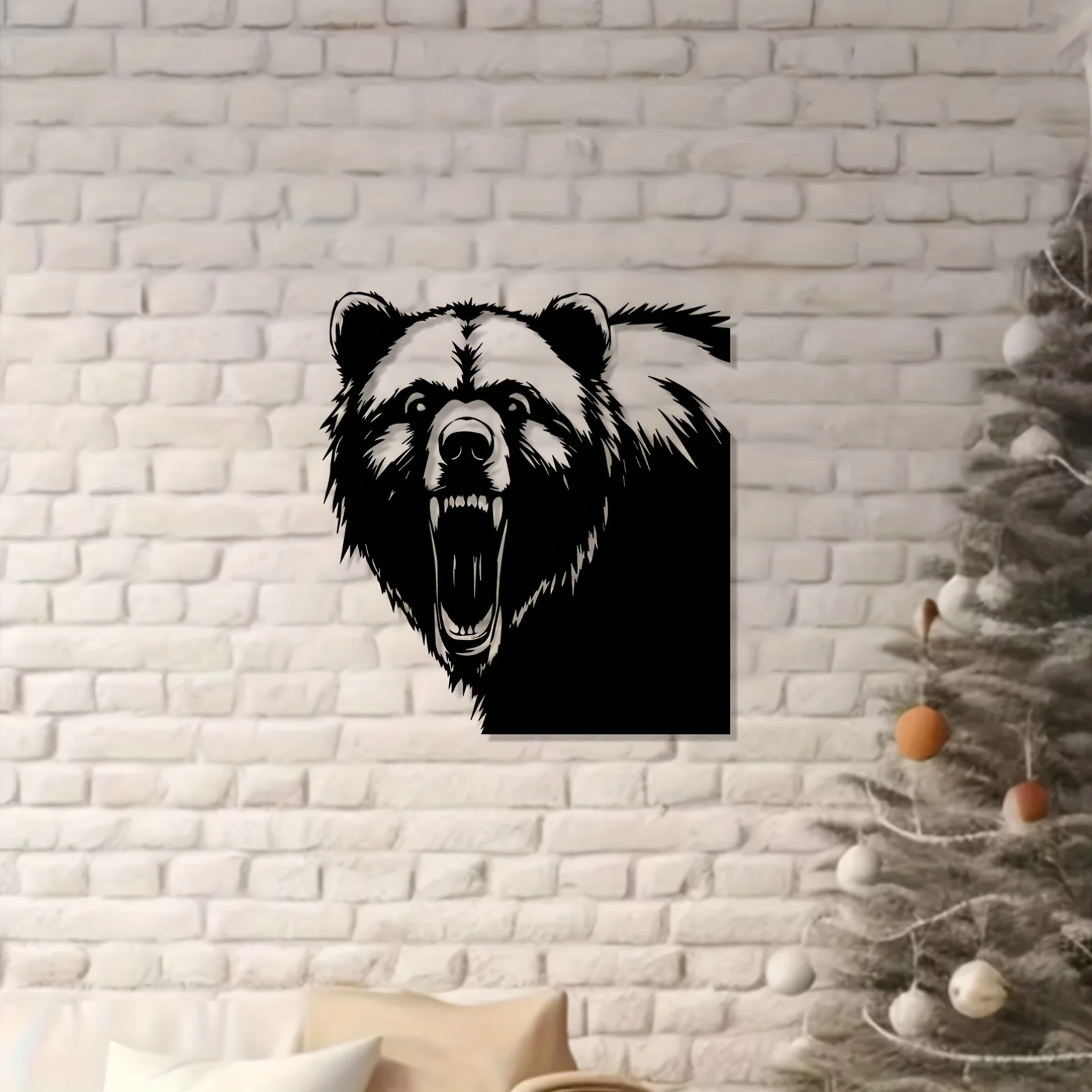 Roaring Bear Metal Wall Art Striking Mural Statue Christmas Gift Wildlife Lover Weather-Resistant Garden Fence Home Decor