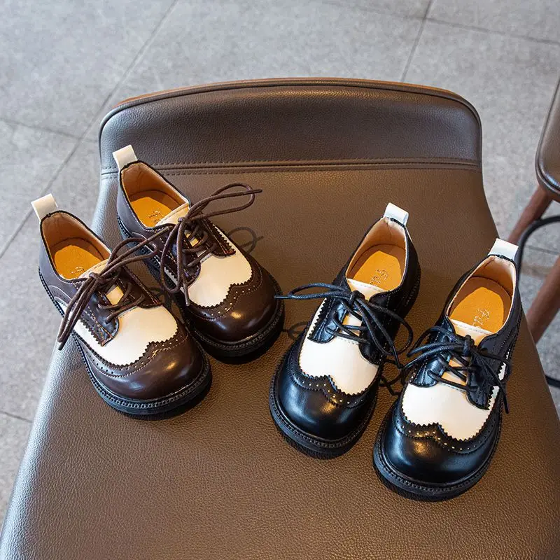 Kids British Style Leather Performance Shoes Spring Autumn Casual Dress Shoes for Boys Girls Stage Wedding Party School Footwear