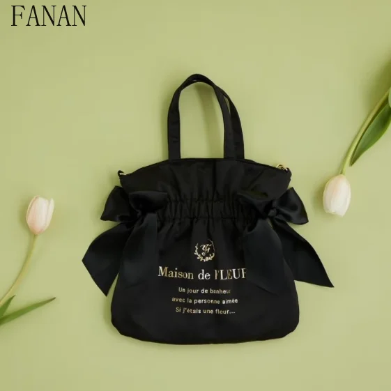 

Portable Single Shoulder Bag Japanese Style Lady Casual Handbag Double Bow Crossbody Tote Bags Sweet Cute Women's Bags