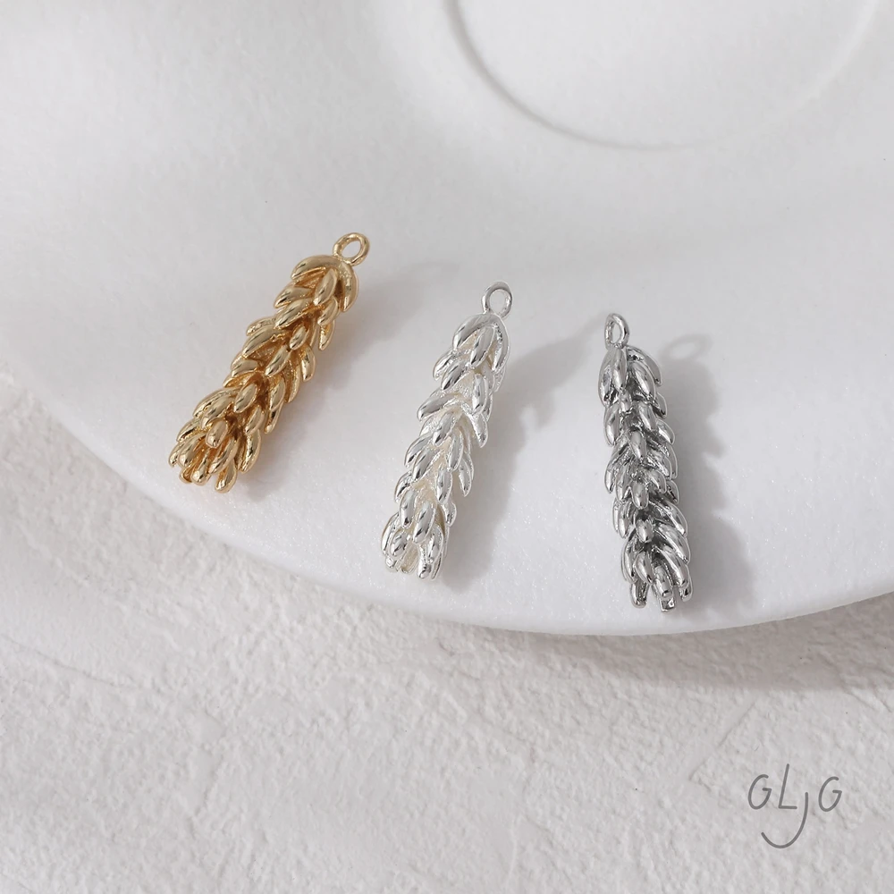 4 pezzi in ottone placcato oro 14 carati con ciondolo a forma di grano, materiale per bracciale, gioielli fai da te, forniture per accessori