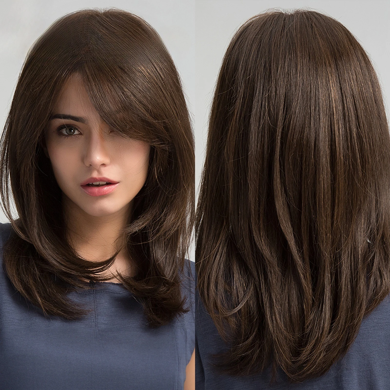 

Wig full head cover dark brown partial long straight hair matte high temperature silk age reducing high level clavicle hair