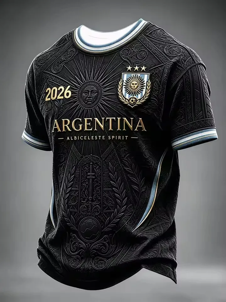 2026 Argentina Fans Football Training T-Shirt - 3D Print - Fashionable, Comfortable and Breathable - Family Clothing
