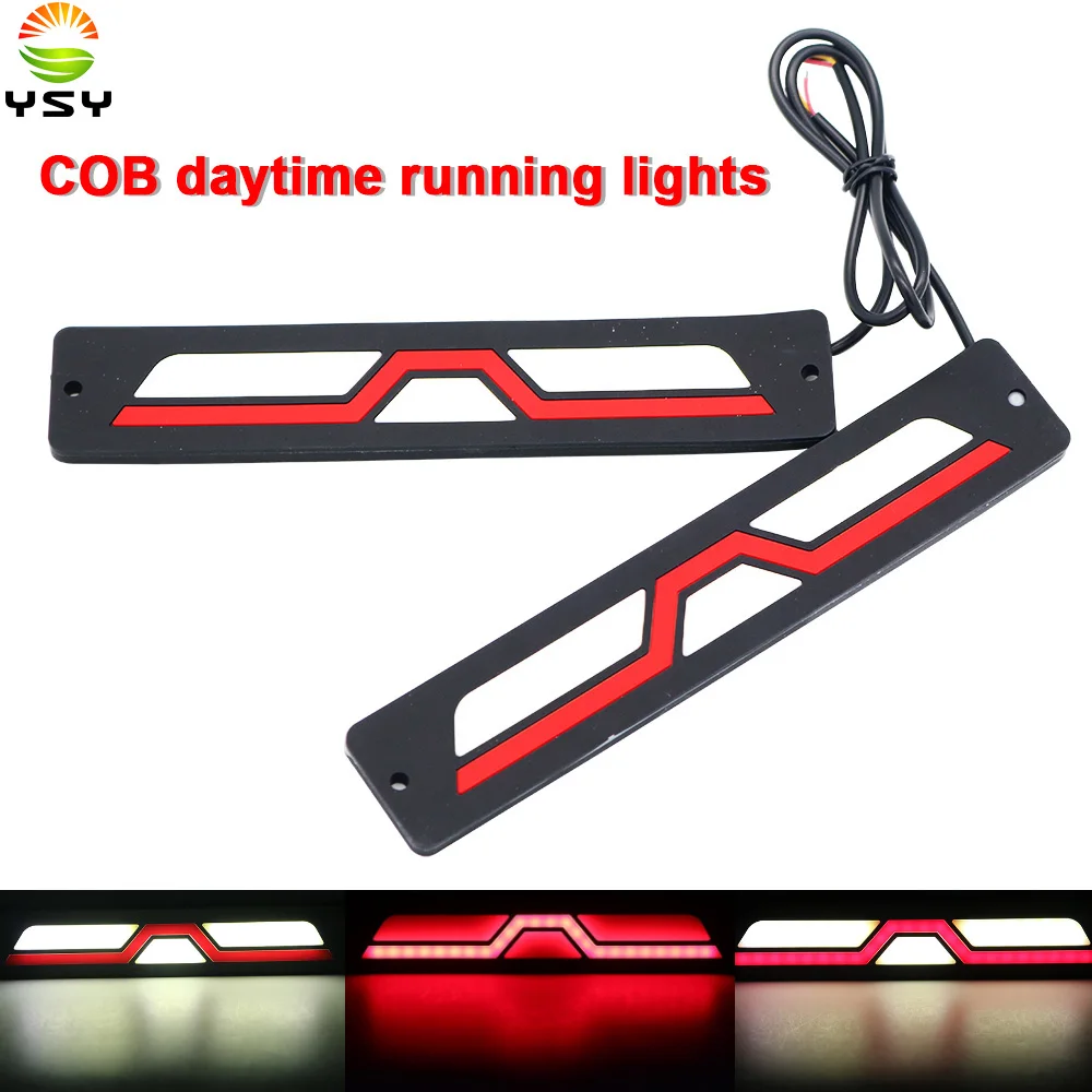 

YSY 2Pcs Dual Color LED Bulbs White Red Car COB Daytime Running Lights Turn Signal Light DRL Waterproof Auto Fog Lamp 12V