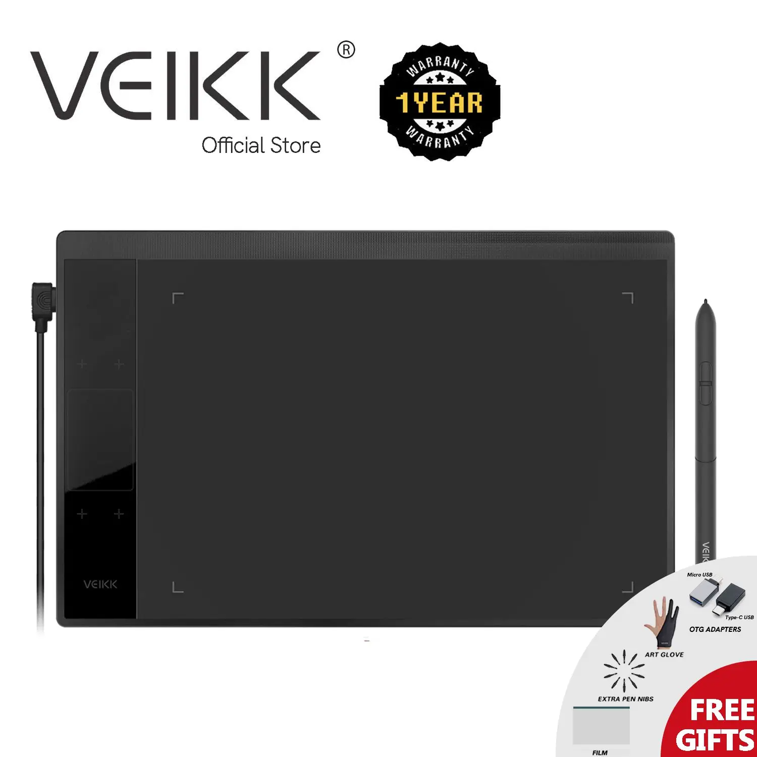 Drawing Tablet VEIKK 10x6inch Pen Tablet A30 with Tilt Function 4 Keys 1 touchpad 8192 Levels Graphics Tablet for Android Mac Wi