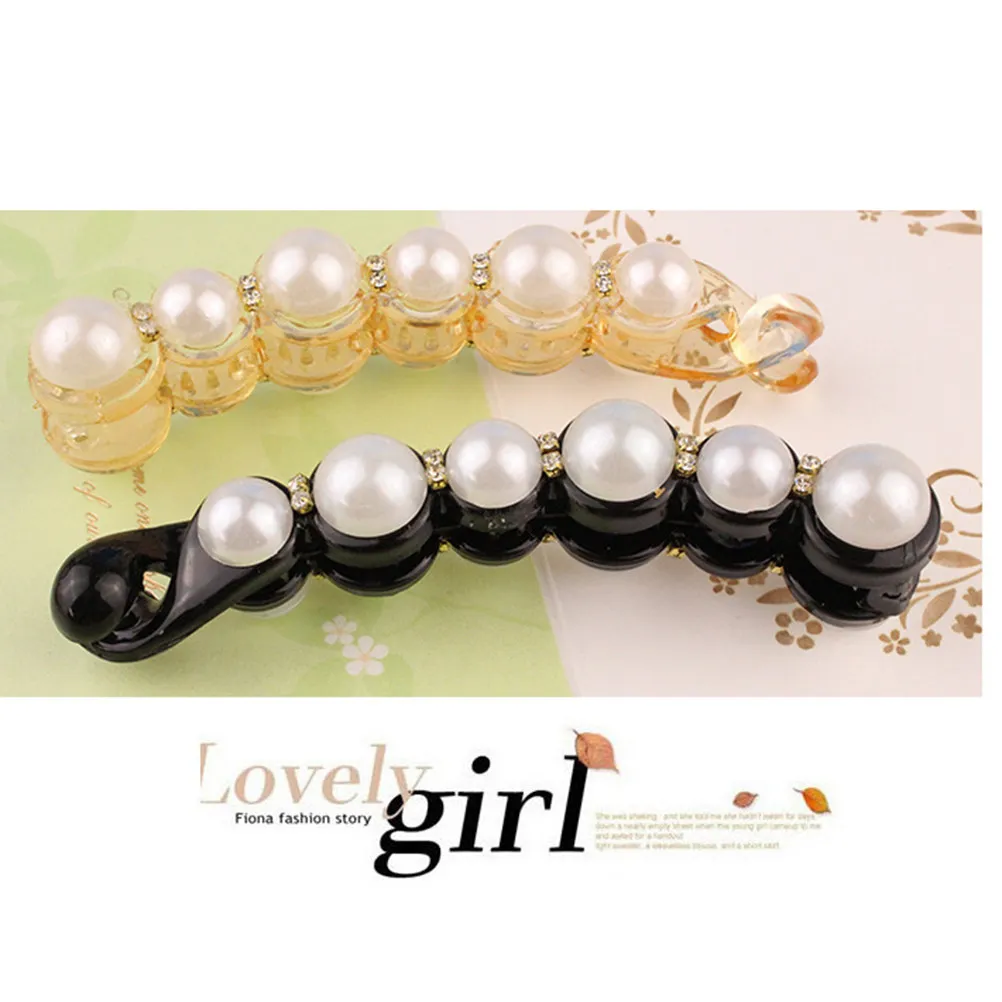 

2 шт. модных заколок-бананов с жемчугом для волос, прочные зажимы для прически-пучка, простое решение для укладки волос для офиса, вечеринок, пляжа