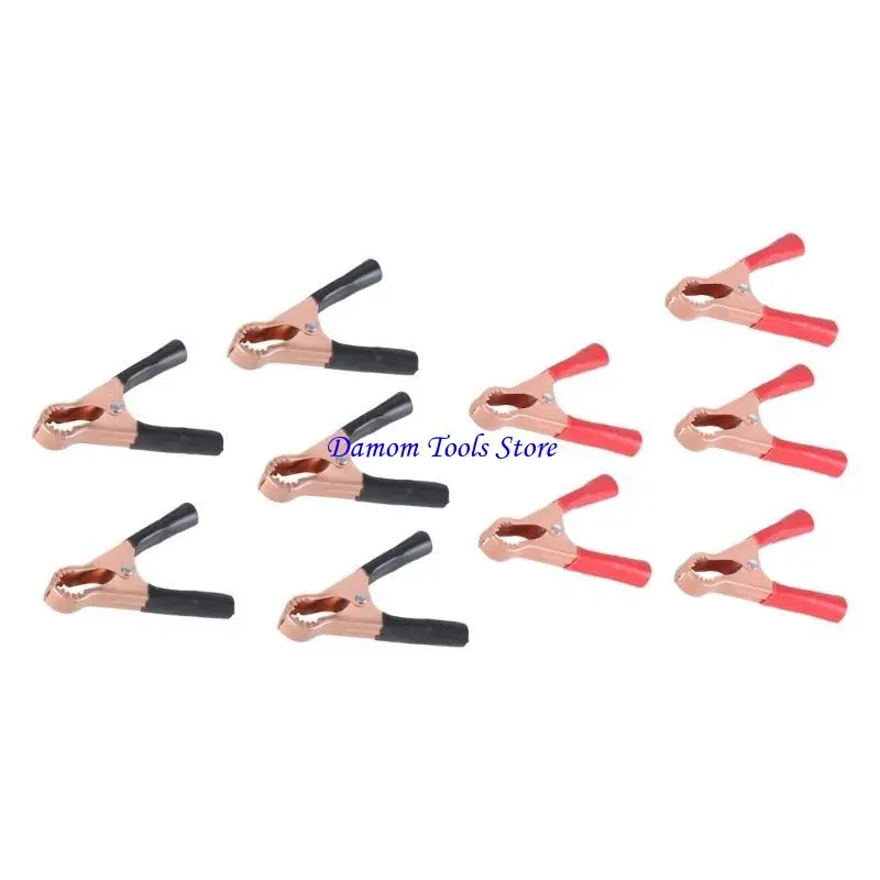 57BE 10pcs Small 50A Brass plates Alligators Clip with Strong Grip Teeth Stable Battery Connectors set for Car & Electronics