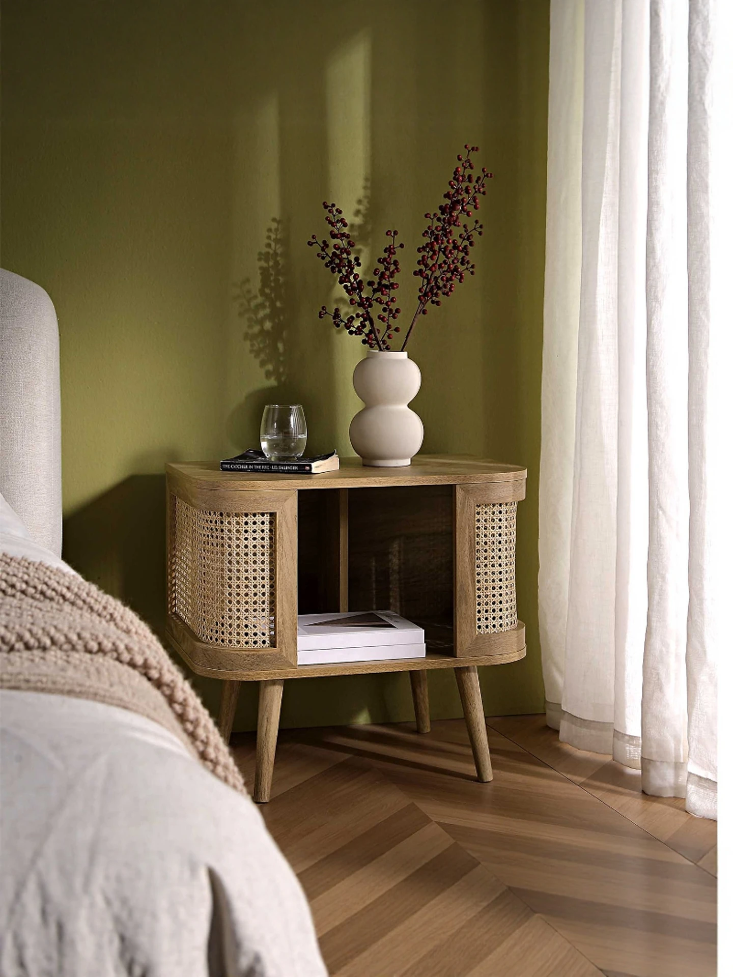 Medieval solid wood rattan bedside table, bedroom bedside table, retro home locker, storage drawer cabinet, small side table