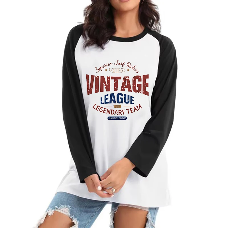 

Женская винтажная футболка с графическим рисунком Лиги, японский корейский стиль, футболка с длинным рукавом и круглым вырезом, футболки Y2k, топы, женская повседневная футболка 90-х годов