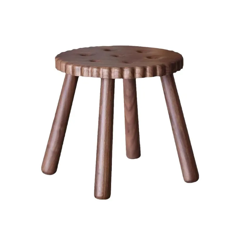 Solid wood biscuit small bench, black walnut adult shoe changing stool, home creativity