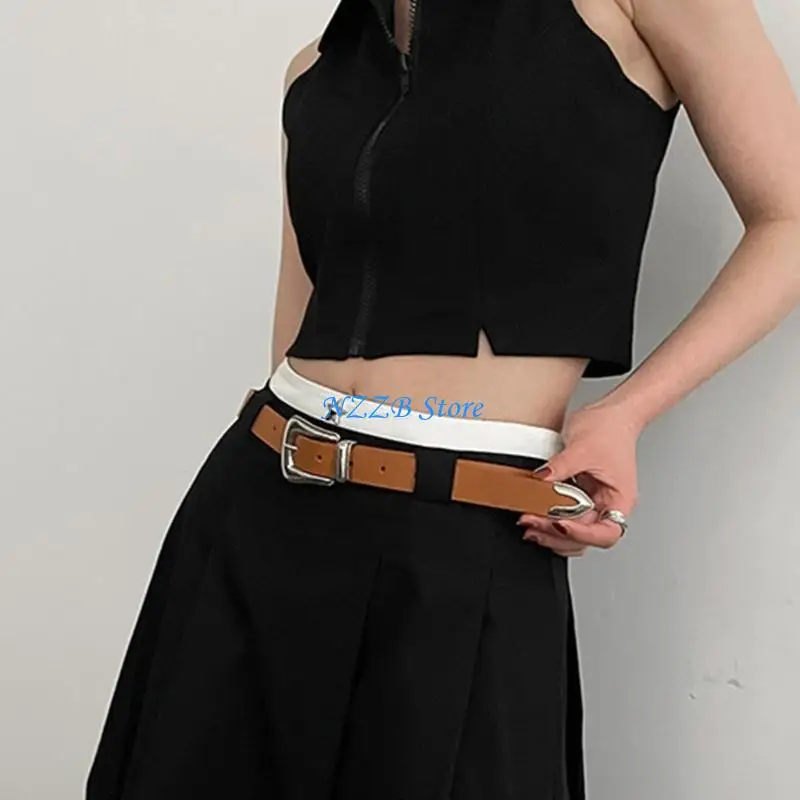 T21F حزام خصر نسائي غير رسمي للسراويل تنورة دبوس مشبك حزام مربع مشبك حزام للجينز السراويل المراهقين الخصر الملحقات