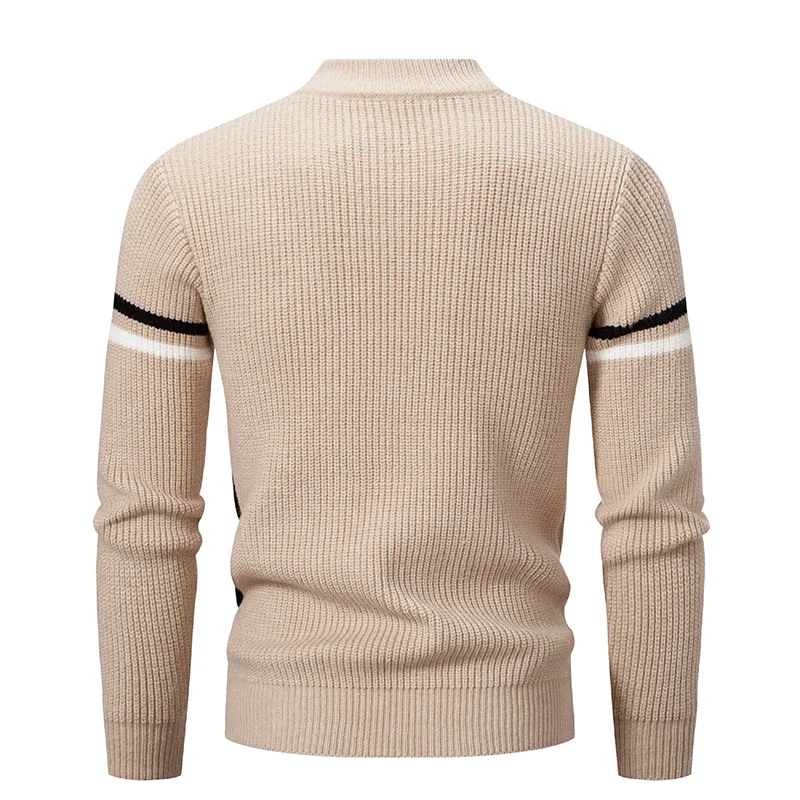 New Autumn-winter Men\'s Fashion Collage Color Sheep Wool Sweater Sweater Comfortable High Neck Long Sleeve Pullover