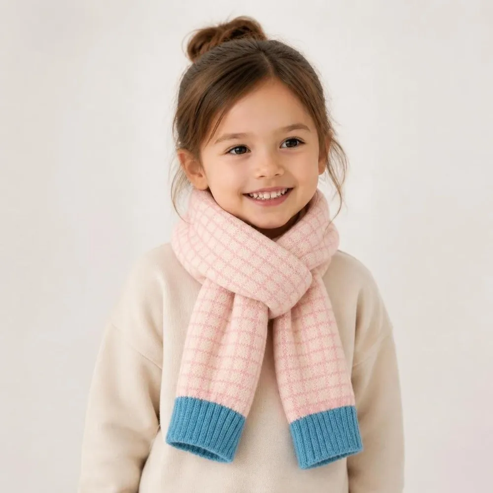 Plaid Pattern Knitted Wool Scarf Windproof Thermal Winter Outdoor Winter Shawl Neckerchief Thicken Warm Boys Girls Scarf