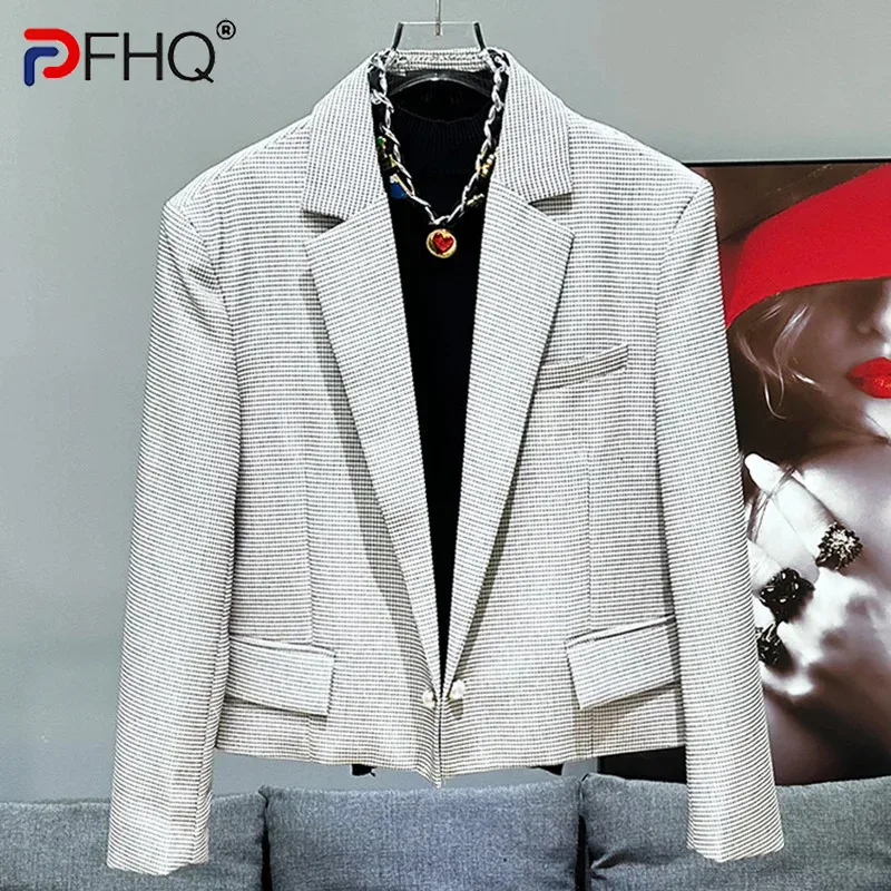 

PFHQ Men's High Quality Suit Coat Versatile Short Design Handsome Outdoor Temperament Popular Chic Male Blazers Summer 21Z4970