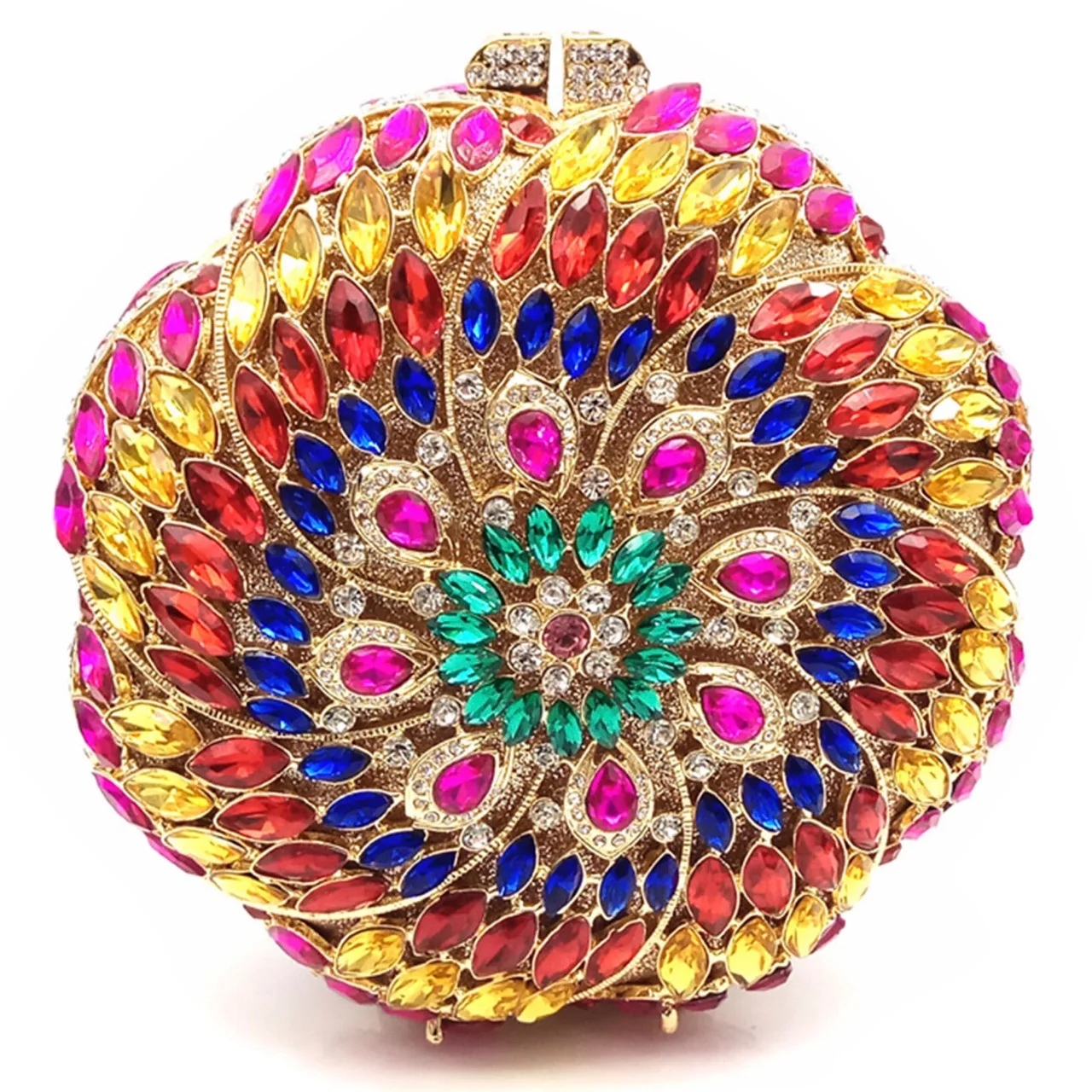 Banquet Style Pleated Diamond Set Gem Bag Small Magnetic Buckle Red Round Flower Dinner Bag Rhinestone Purse Carteras Para Mujer