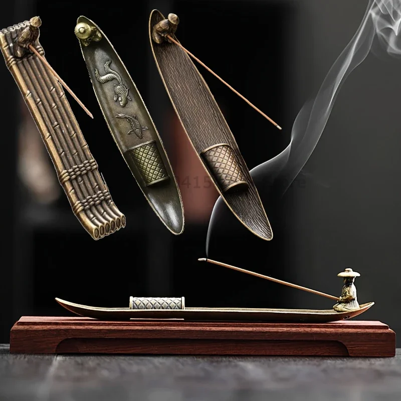 Creative Incense Holder Aromatherapy Ornament Incense Holder Boat Old Men Fishing Japanese Style Incense Stick Burner Home Decor