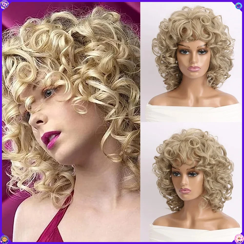 Synthetic Blonde Short Curly Wig for Women, Heat Resistant Fiber Hair, Daily Cosplay Party Costume, Natural Look Anime Style