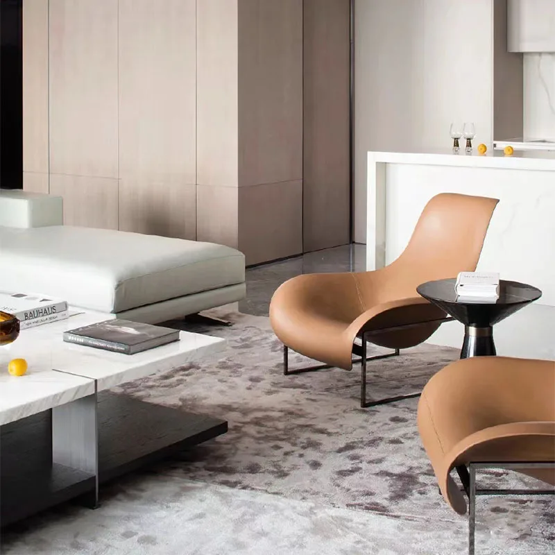 Nordic saddle leather special-shaped duck tongue chair, designer villa creative living room leisure single chair
