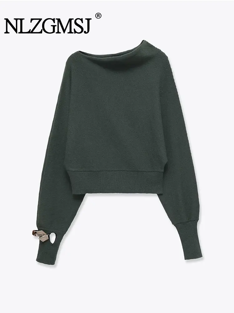 

NLZGMSJ Casual Chic Women Sweater Solid Slash Neck The Shoulder Long Sleeve Knit Sweater Fashion 2025 Autumn Sweater