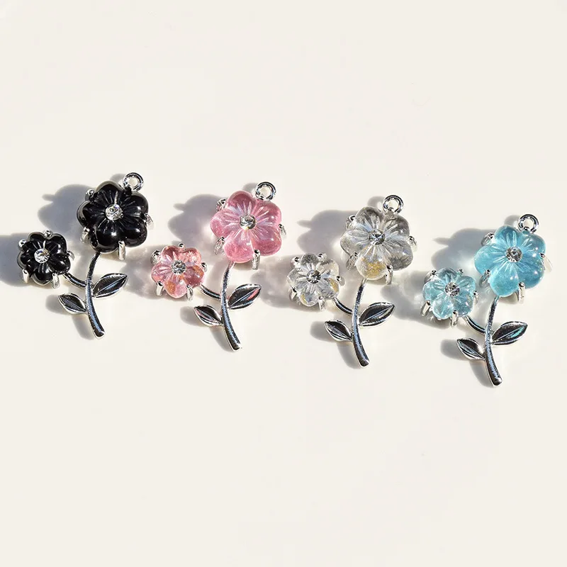 10Pcs Fashion Crystal Flower Charms Alloy Penent For Jewelry Making Diy Bracelet Necklace Earrings Handmade Accessories Supplies