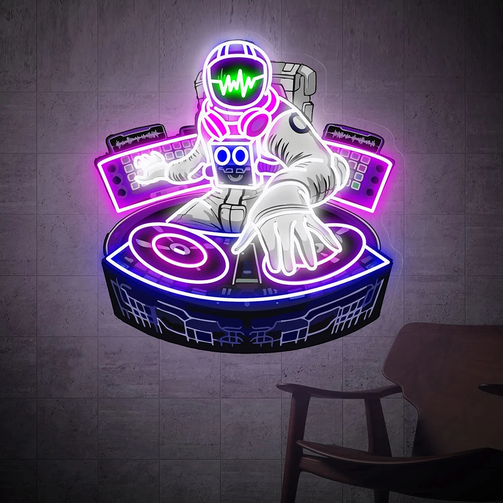 Astronaut DJ Art Print LED Neon Sign for Music Studio Room Bedroom Decoration Sign DJ Bar Club Wall Decor Spaceman Night Lamp