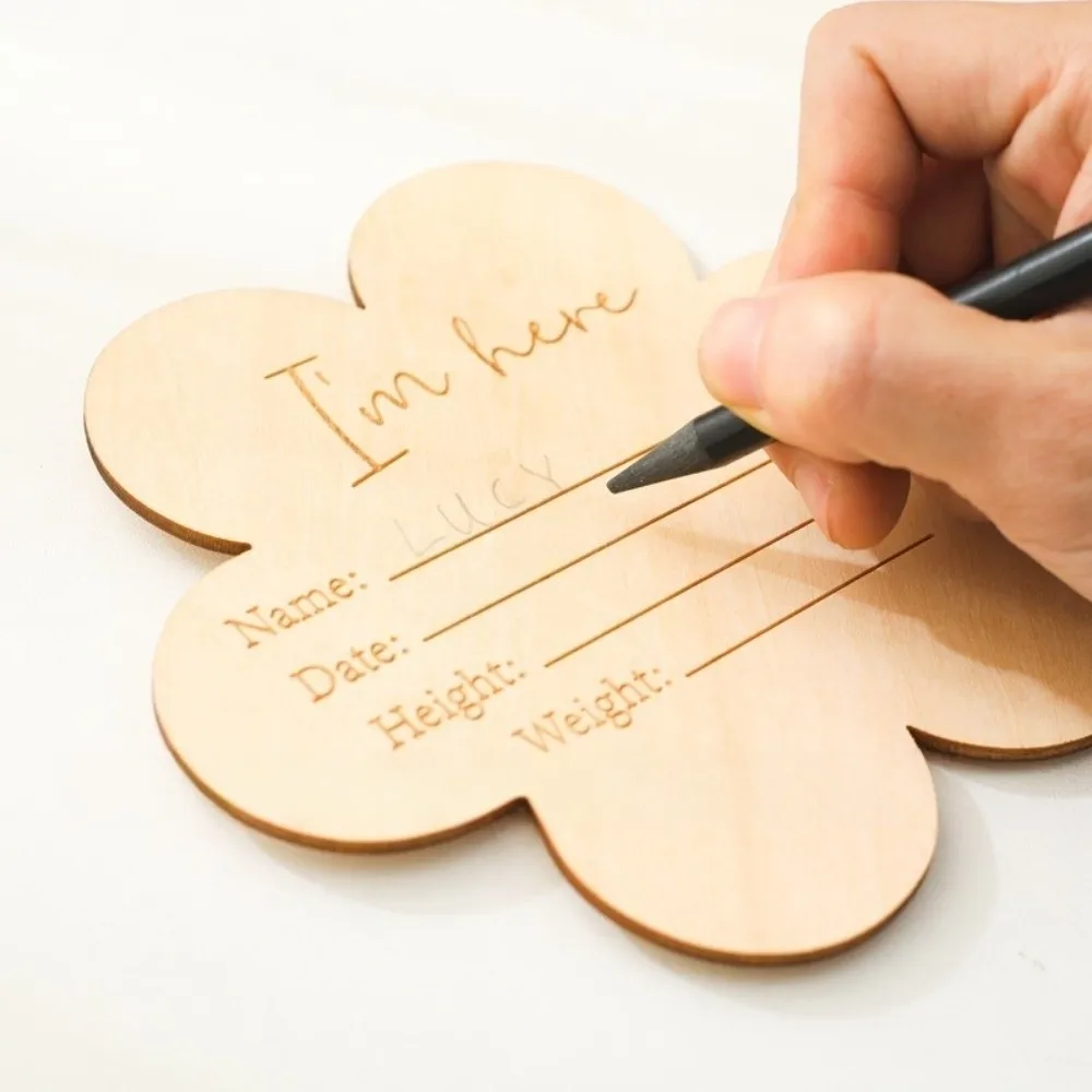 

Calendar Newborn Growth Commemorative Card Wooden Photo Props Baby Milestones Card Flower 1-12 Month