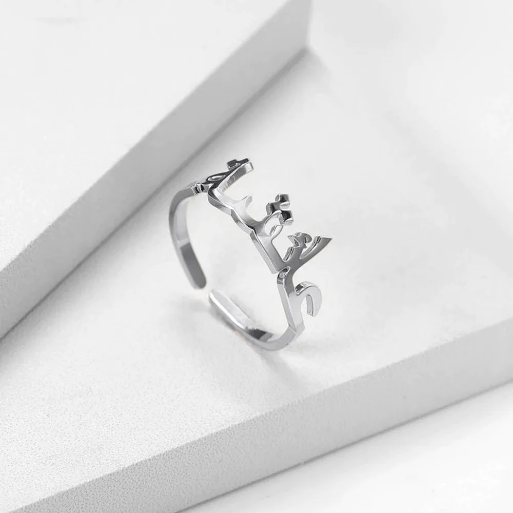 Personalized Arabic Letter Rings for Women Stainless Steel Gold Adjustable Ring Custom Arabic Names Heart Rings Jewelry Gifts view 6