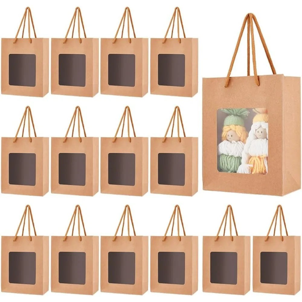 

36 шт. бумажный подарочный пакет с прозрачным окном 5,5x7,09x2,76 дюйма, подарочные бумажные пакеты, портативные подарочные пакеты для подарка на годовщину