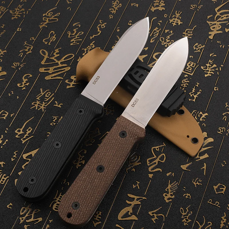 DC53 Steel Fixed Knife with Integrated Linen/G10 Handle for Outdoor Hunting Camping Hiking Portable EDC Survival Tool