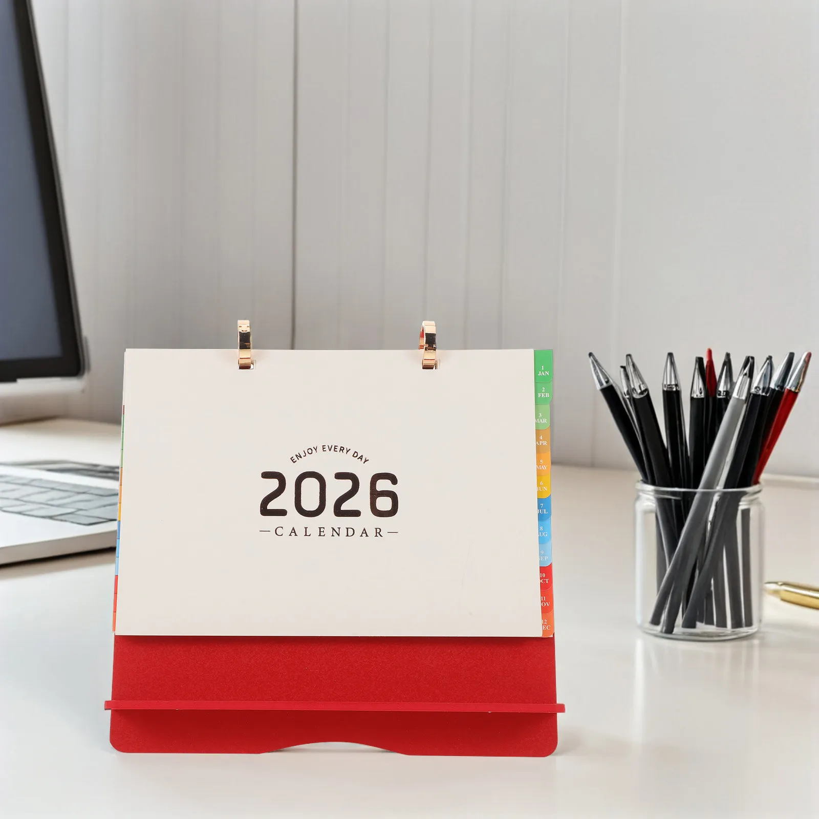 

Wood Desk Calendar 2026 Standing Flip Desktop Monthly Planner Yearly Organizer Memo Table Calendar Color Red Yearly Planner 2026
